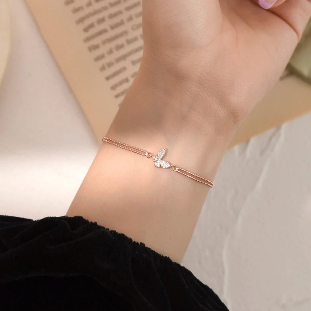 NEW 925 Silver Diamond Butterfly Bracelet E - Picture 3 of 7